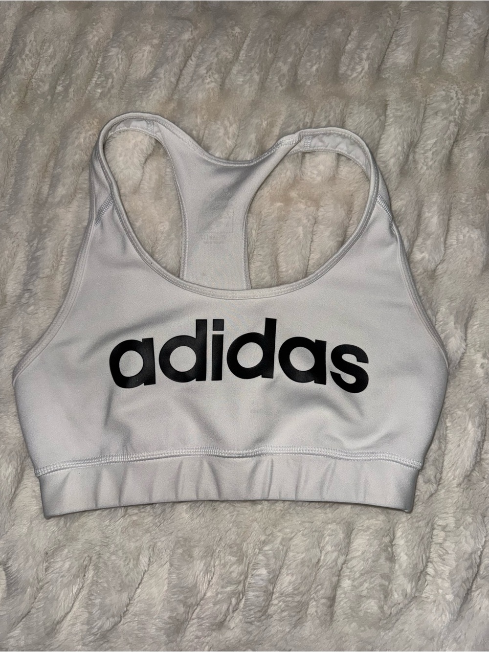 adidas White Racerback Sports Bra with Black Logo